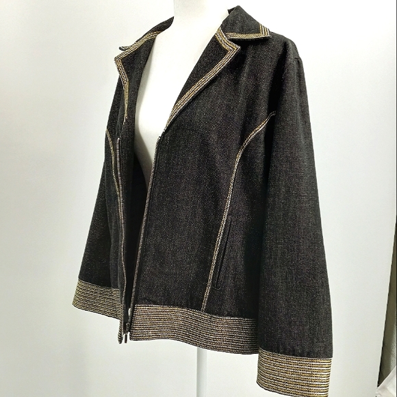 VINTAGE Bleu Bayou Denim Jacket XL Bead, Crystal & Sequin Embellished Peace Sign - Picture 10 of 17